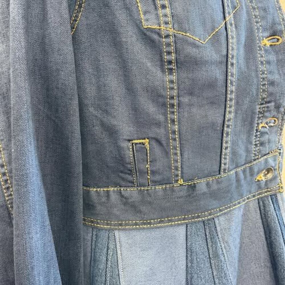 Upcycled blue denim jacket with high low peplum, Size M - Picture 7 of 8